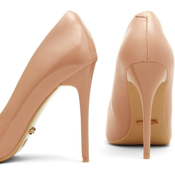 Womens Nude Polyurethane (PU) Pointed Closed Toe Slip On Heels Leather Pumps - Picture 5 of 9